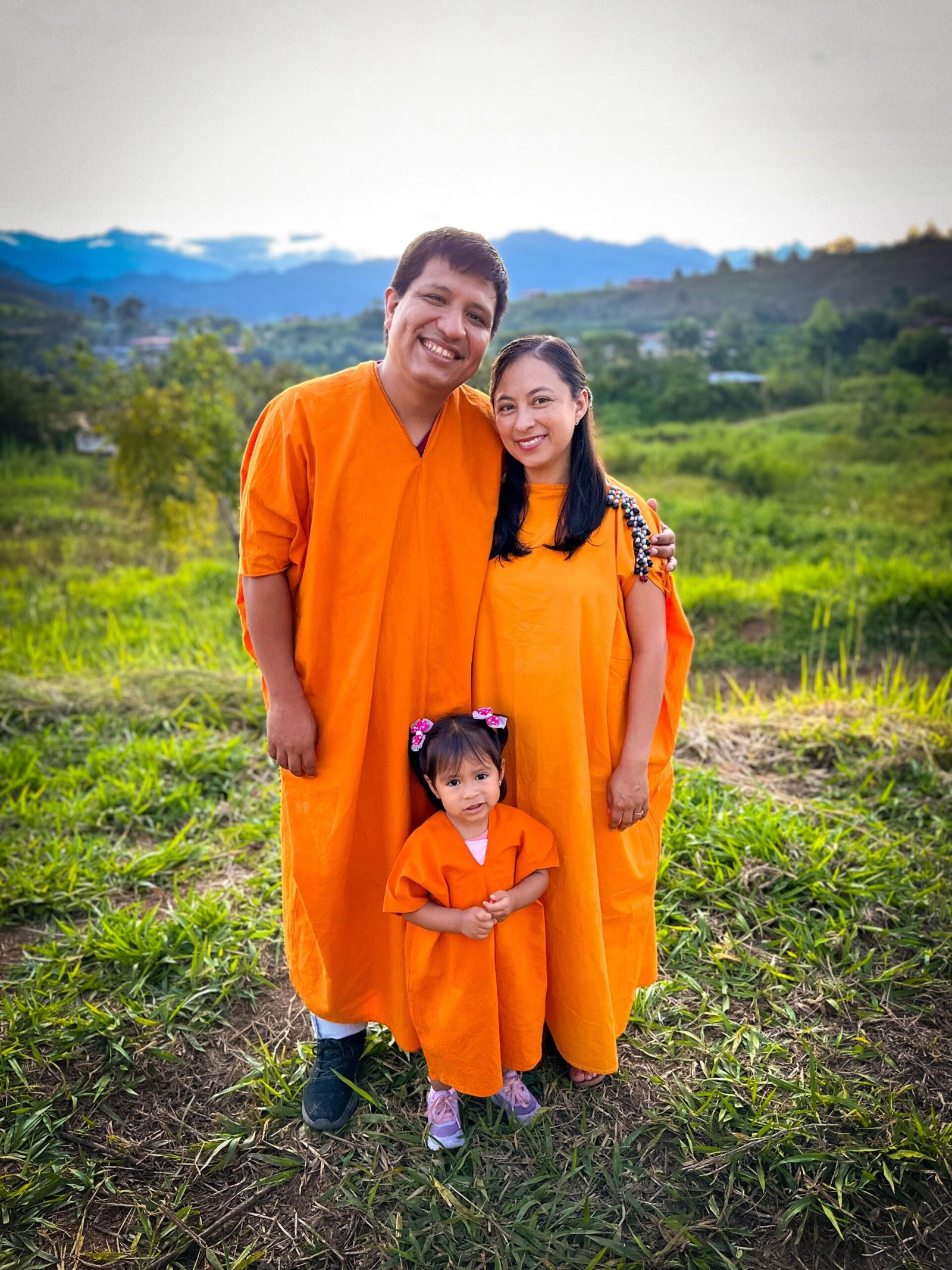 Pepe, Miriam and their daughter in traditional dress in the central jungle of Peru
